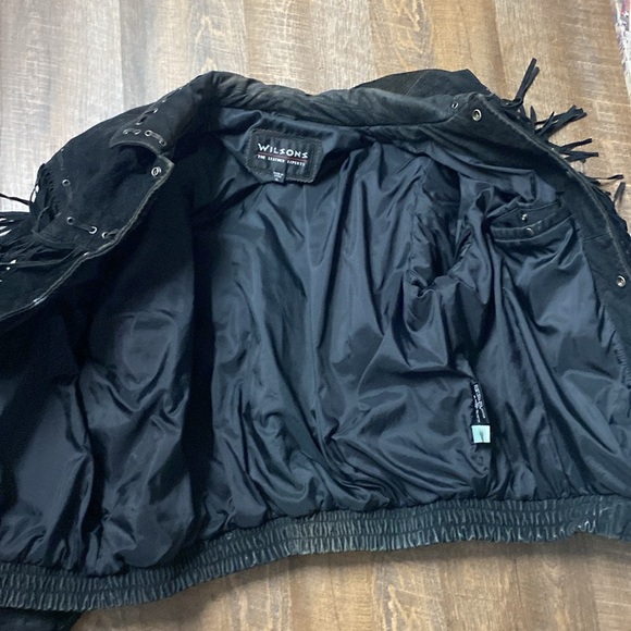 VNTG WILSON BLACK FRINGE WESTERN LEATHER JACKET W/SILVER INDIAN HEAD SNAPS - Picture 15 of 16